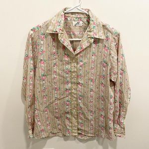 Vintage Striped and Floral Long Sleeved Blouse